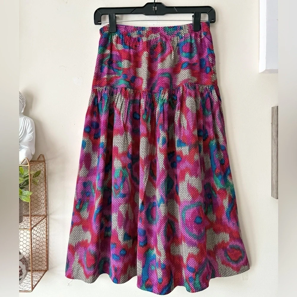Vintage 90s Judith Michaels Vibrant Colorful A-Line Pleated Skirt Size Medium - Picture 2 of 12